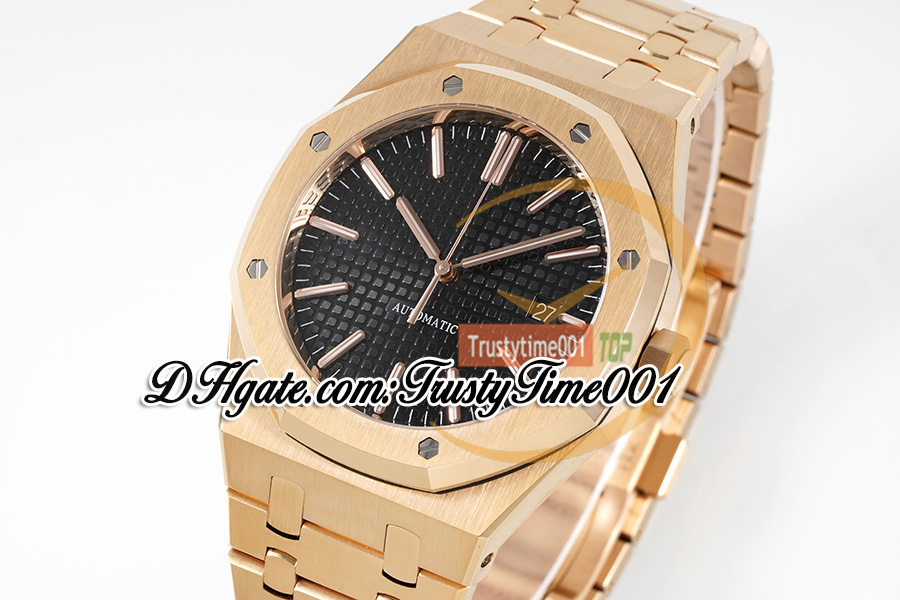 APSF V3 15400 SA3120 Автоматические мужские часы 41 мм Черный текстурированный циферблат Маркеры Корпус из розового золота RG Браслет из нержавеющей стали Super Edition Trustytime001Наручные часы