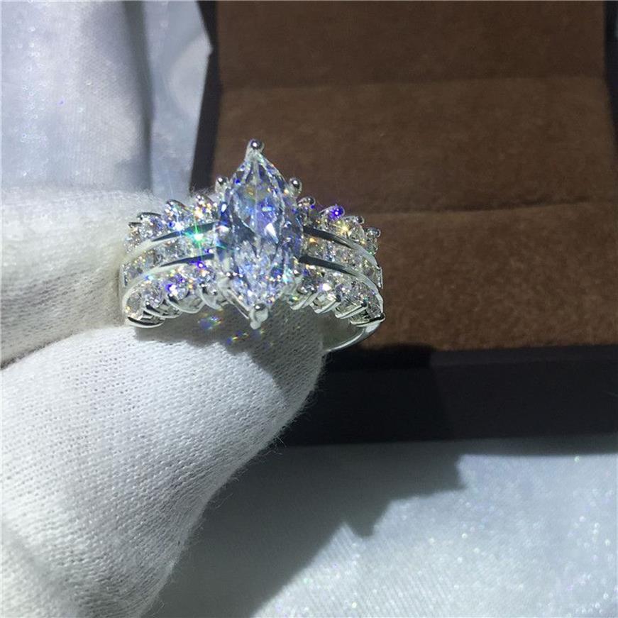 Choucong jóias artesanais corte marquise 5ct diamonique cz 925 prata esterlina noivado anel de banda de casamento para mulheres presente333y