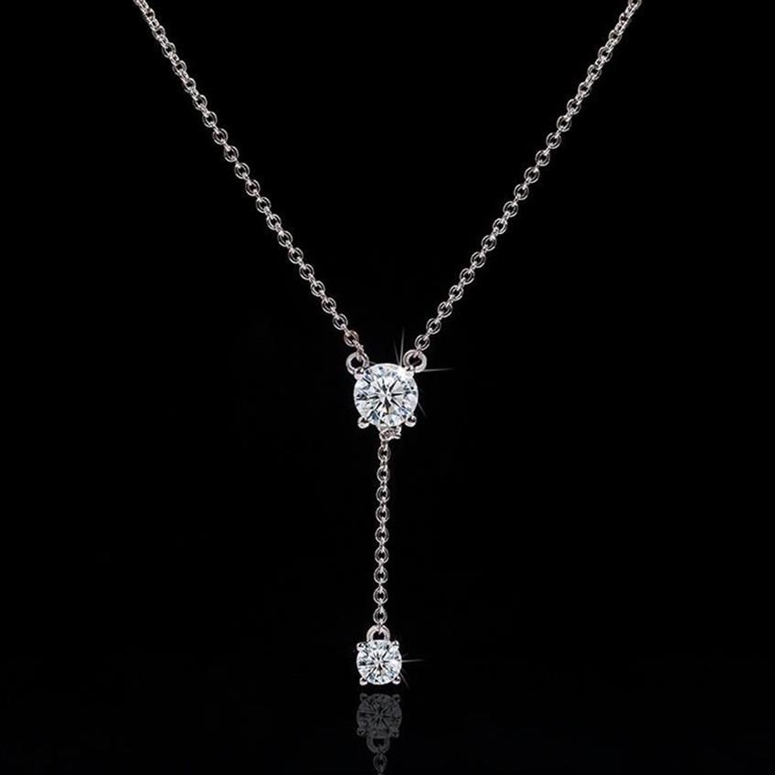 Романтический длинный лабораторный бриллиантовый кулон из настоящего стерлингового серебра 925 пробы, вечерние свадебные подвески, цепочка и ожерелье для женщин, свадебное очарование Jewelry220p