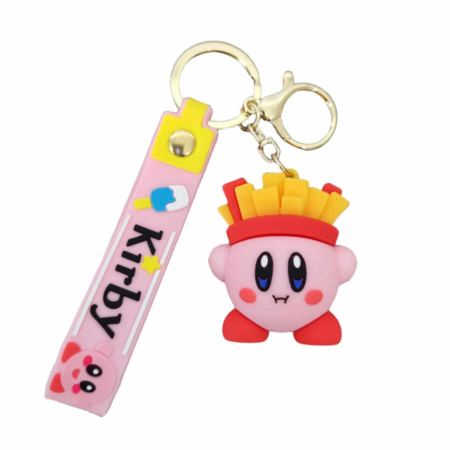 Jogo Kirby Figura Acessórios da cadeia -chave Croc Charms Rocket Raccoon Rubber PVC Plástico 3D Teclado Kirby Keychain