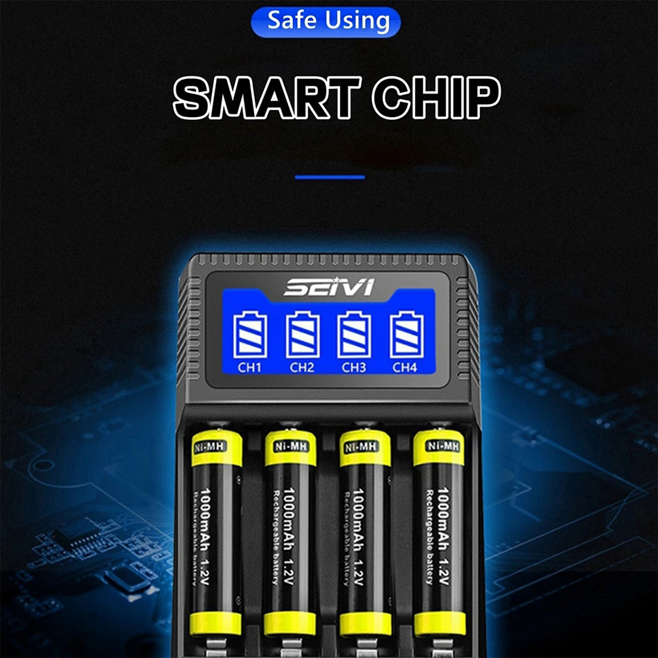 4 Slot AA AAA Battery Charger USB Chargers with LCD Display for 1.2V NiMH NiCD Rechargeable Batteries