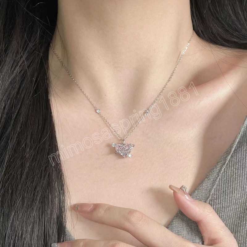 Colliers avec pendentif en forme de cœur en cristal rose pour femmes et filles, mode coréenne Y2K, strass scintillants, chaîne de clavicule féerique, bijoux cadeaux