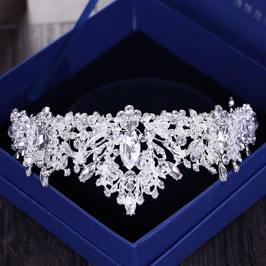 Barokke luxe strass kralen hart bruids tiara kroon zilver kristal diadeem sluier tiara's bruiloft haaraccessoires hoofddeksels C192173