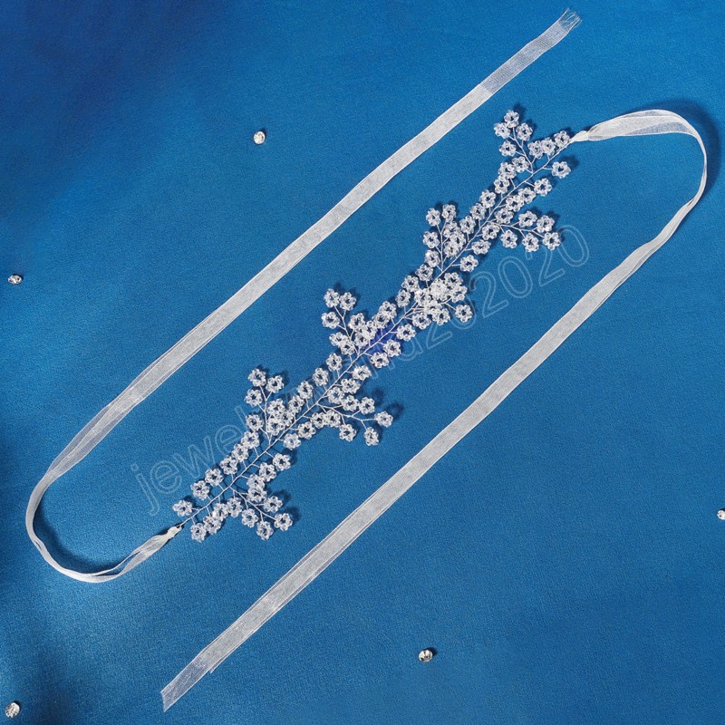 Diademi capelli da sposa donna Perline floreali Fascia capelli con nastro Accessori capelli da sposa Gioielli testa Noiva