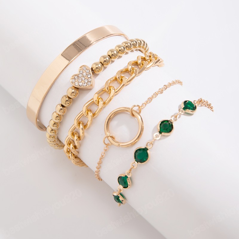 Multilayer Zircon Beaded Bracelets for Women Link Chain Cuff Bangles Sets Ladies Party Wedding Jewelry Accessories