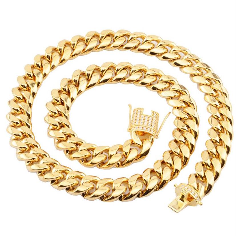 8-18mm breed Rvs Cubaanse Miami Kettingen Kettingen CZ Zirkoon Box Lock Grote Zware Gouden Ketting voor Mannen Hip Hop Rock sieraden3247