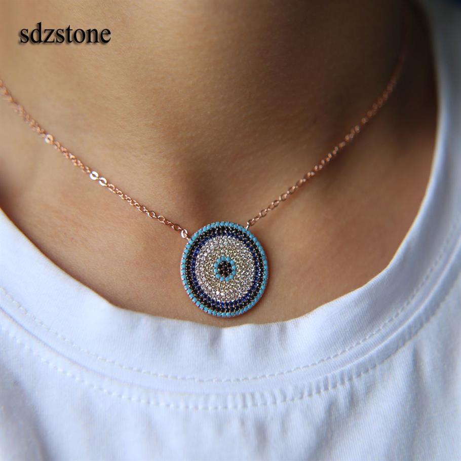 Цепочки, цельные подлинные бирюзовые турецкие круглые модные модные модные женские ожерелья с микро-паве Cz298C