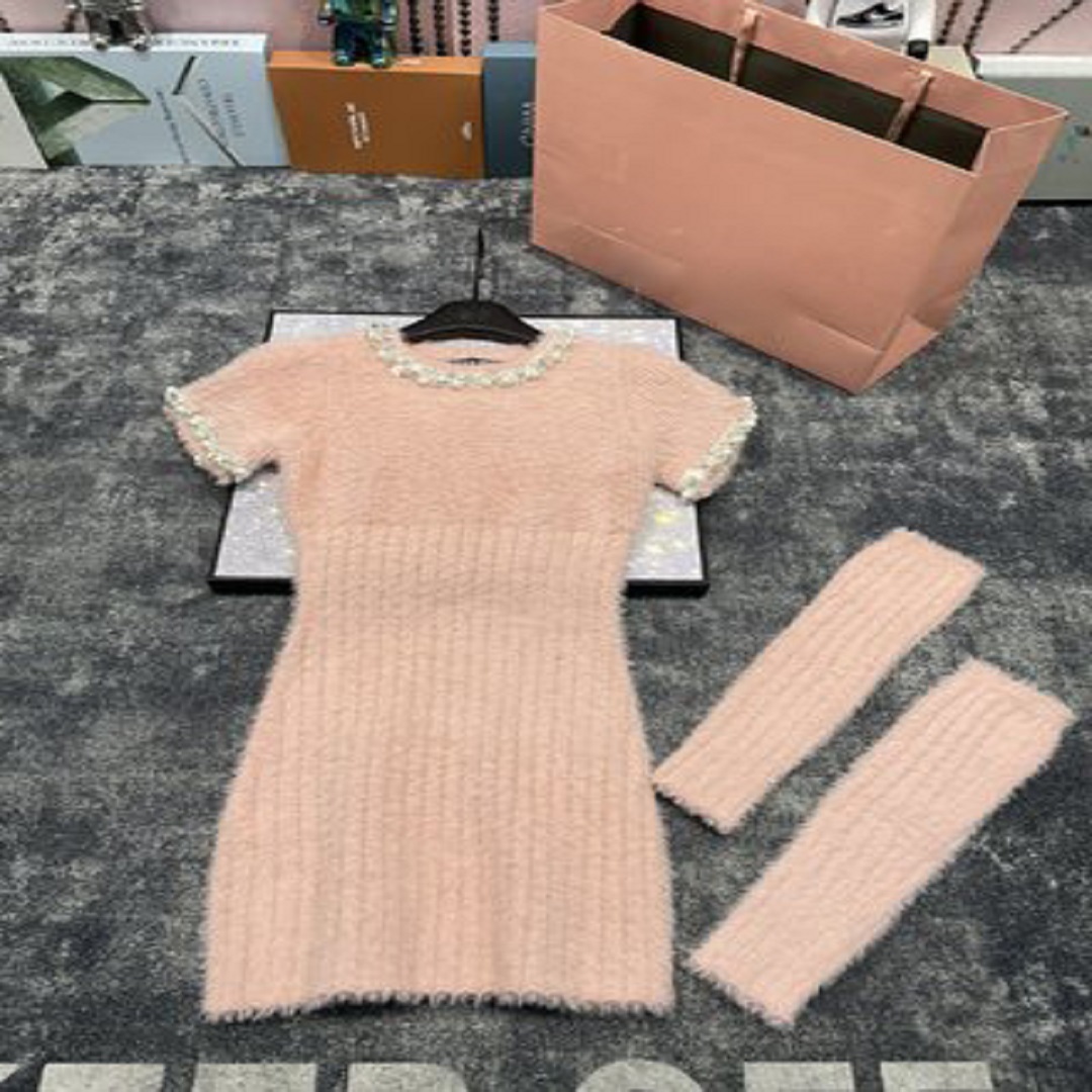 Women's dresses designer dress knitted woolen dress y2k short sleeved patchwork fashionable casual luxury