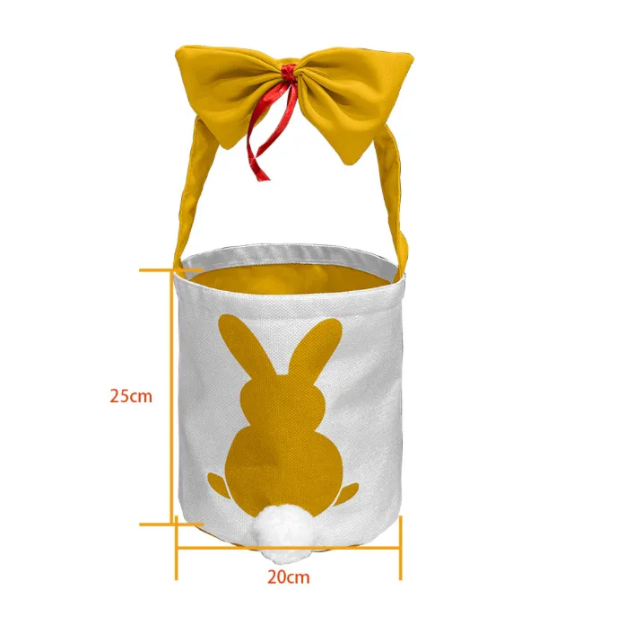 Party Gift Decoration Easter Bunny Basket Bags For Kids Cotton Linen Carrying Gift and Eggs Hunt Bag Fluffy Tails Printed Rabbit Toys Bucket Tote