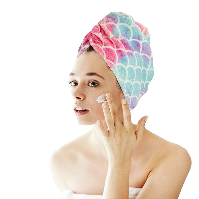 Microfiber Hair Drying Hat Super Absorption Hair Care Towel Cap Wrapped Turban Shower Caps Quick Drying Bathroom Bath Hats Fish Scale Pattern Printed Women HW0154