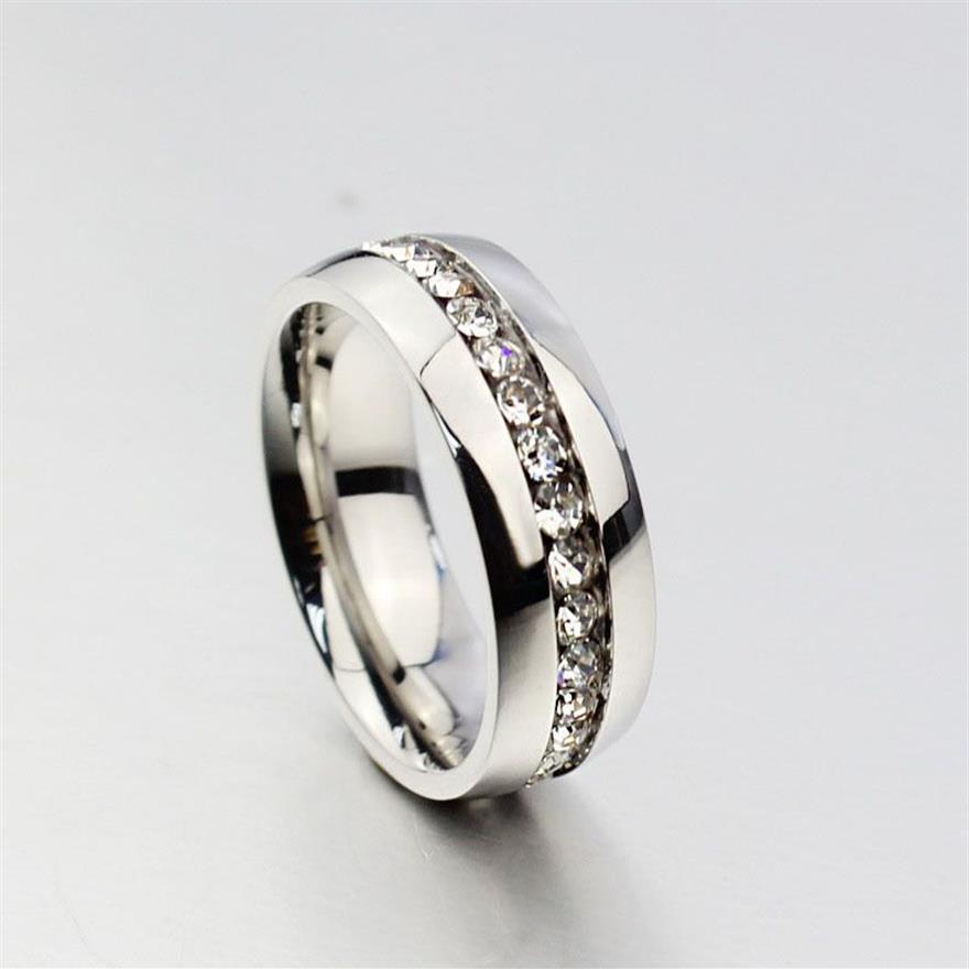 30 peças anéis de casamento de aço inoxidável com zircônia e strass ajuste confortável prata círculo completo com joias inteiras cz lot260p