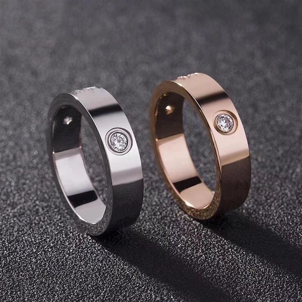 2021 5mm titanium staal zilver goud rose zirkoon liefde band ringen voor mannen en vrouwen ring Sieraden liefhebbers paar bruiloft gift282O