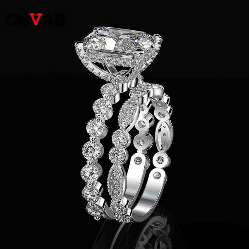 OEVAS 100% 925 anelli di nozze in argento sterling impostati le donne Sparking creato Moissanite pietra preziosa diamanti fidanzamento gioielleria raffinata3089