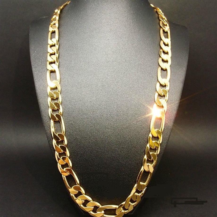 Novo pesado 94g 10mm 24k ouro amarelo preenchido colar masculino corrente de meio-fio jóias T200113215y