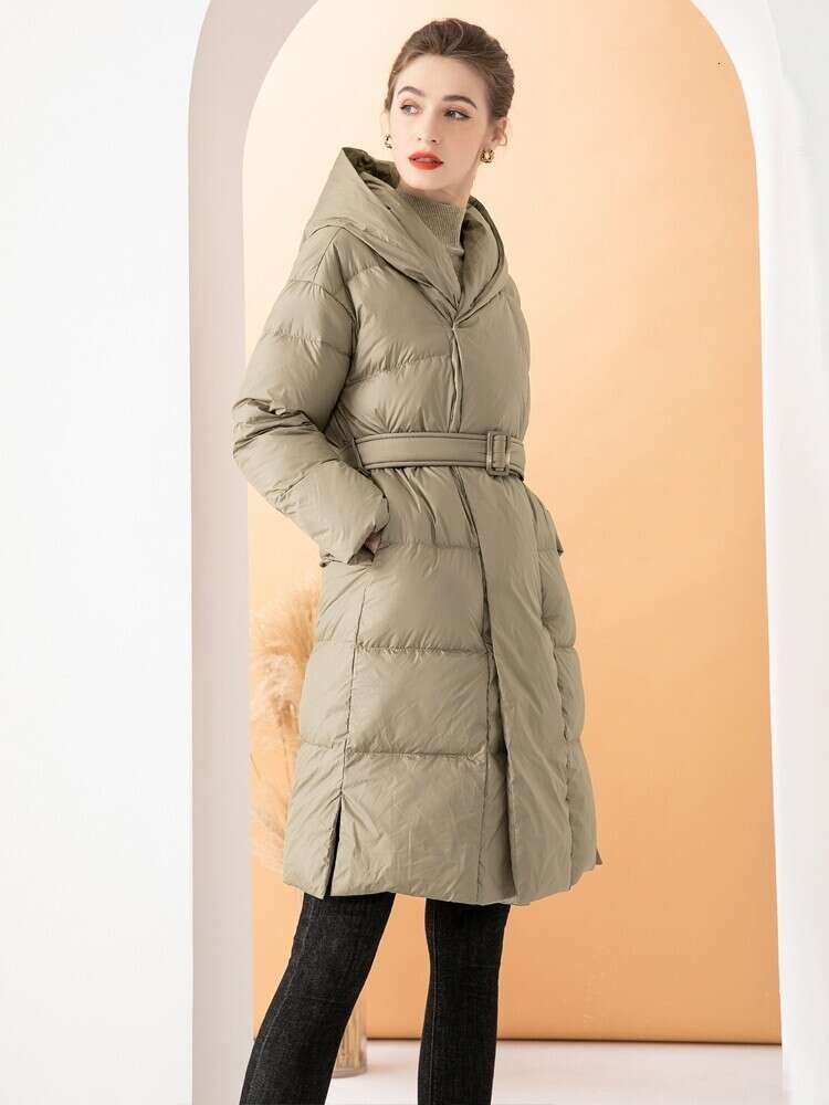 2022 Nytt toppmärke Down Coat Women's Mid Length Winter High End midjeband Tjockat modemärke