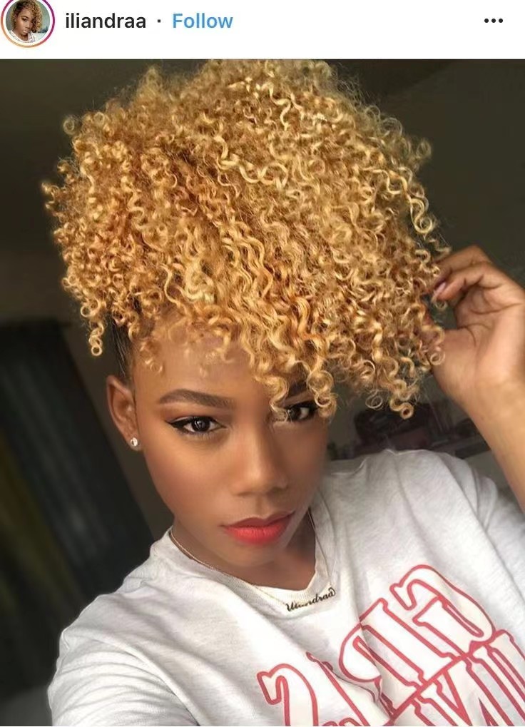 Virgem Human Blonde Afro Puff Phugestring Ponytail Extension Para mulheres negras, rabo de cavalo de puff de afro curto para cabelos naturais, clipe sobre pão de cavalo de rabo de cavalo de cordão curto