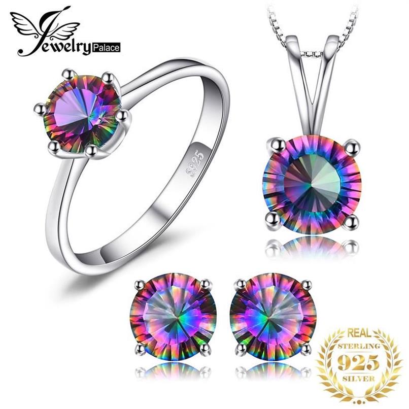 Mystic Topaz Chaîne Pendentif Collier Boucles d'oreilles Bague Ensemble 925 Sterling Argent Pierres Précieuses Ensembles de Bijoux Argent 925 Bijoux Pour Femmes 2009256S