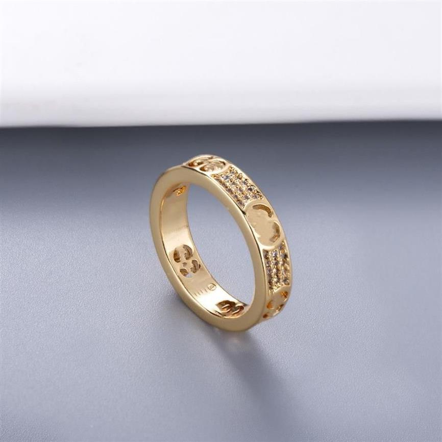 Bague de styliste Stones pour hommes et femmes, bague de luxe, en or, pour couples, bijoux de haute qualité, simple, personnalité 261f