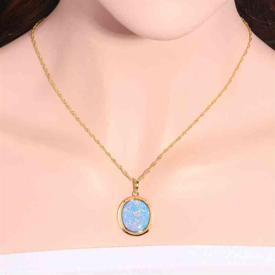 Cinily vert bleu opale de feu pierre colliers pendentifs couleur or jaune ovale balancent charme luxe grand Vintage bijoux Woman229r