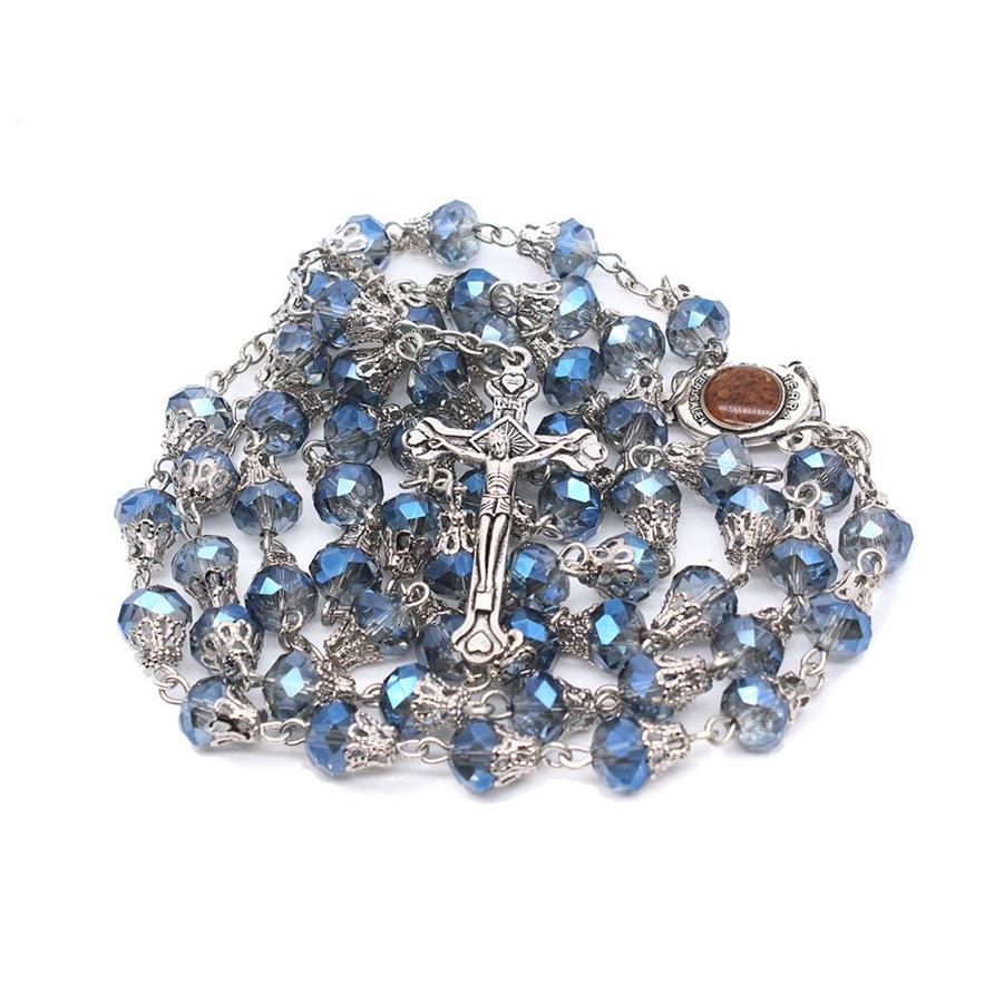 Prayer Beads Crystal Rosary Cross Necklace Catholic Saints Prayer Supplies Gift Giveaways327l