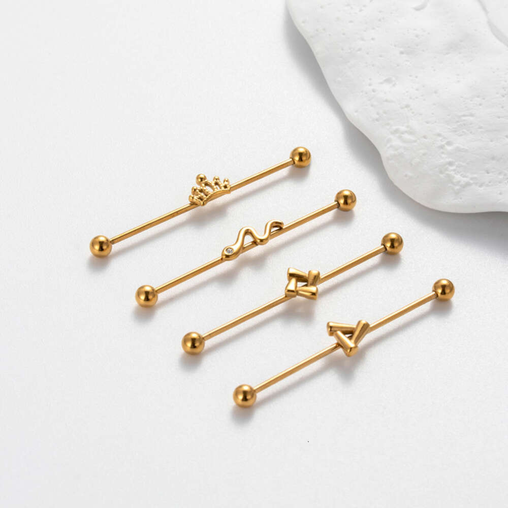 Recht Chirurgisch Roestvrij Staal Industriële Barbell Helix Oor Bar Bal Kraakbeen Oorbel Stud Bling1.2mm Dubbele Kop Schroef Staaf Kroon Bridgel Piercing Lichaamssieraden