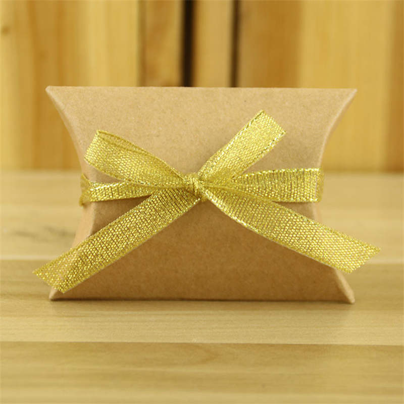 Brown Kraft Card Paper Packaging Boxes Wedding Candy Party Anniversary Gift Favors With Silk Ribbon Handmased Sugar Packing Vintage Creative Birthday Wrap