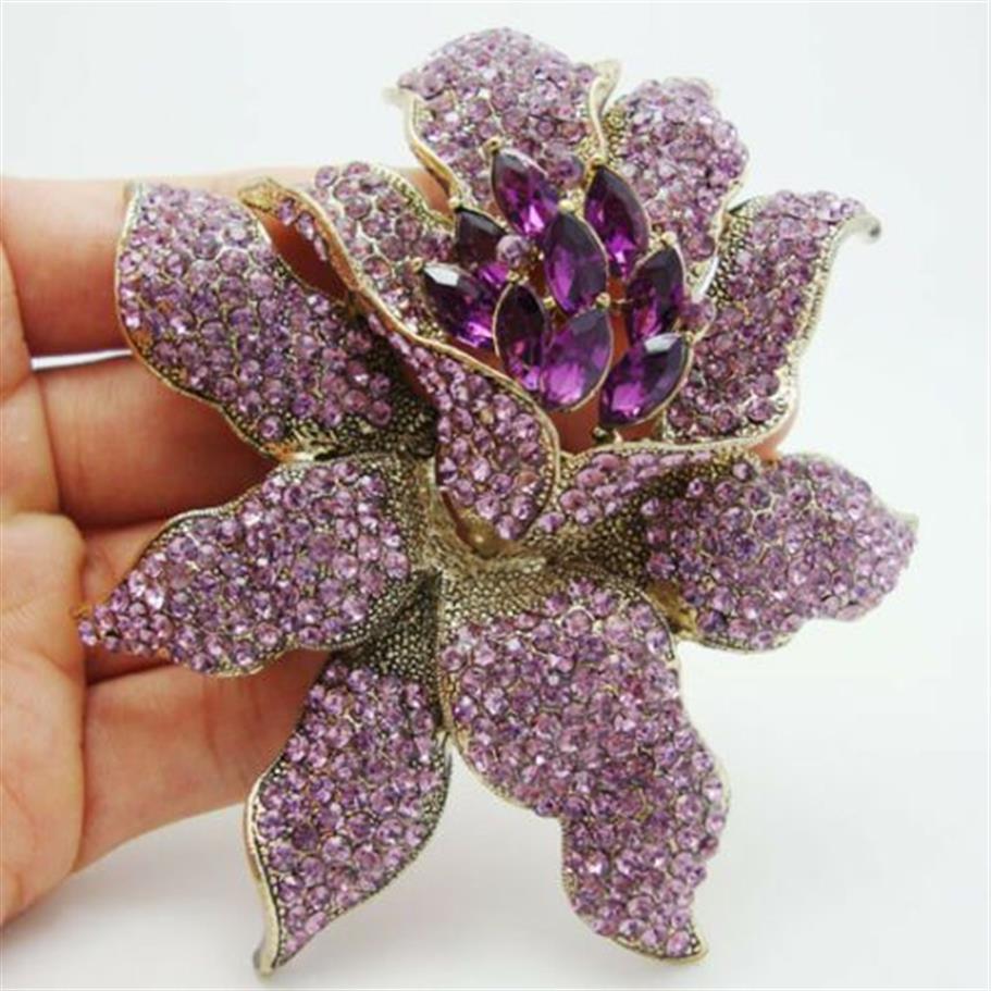 Vintage Stil Brosche Lila Strass Kristall Orchidee Blume Brosche Mode Frau Blume Broschen schmuck259K