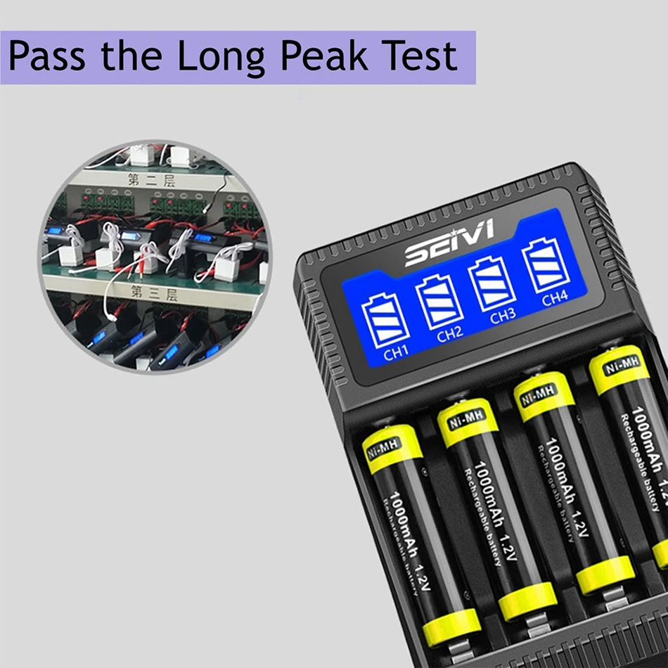 Chargeur de batterie AA AAA à 4 emplacements, chargeurs USB avec écran LCD pour piles rechargeables NiMH NiCD 1.2V