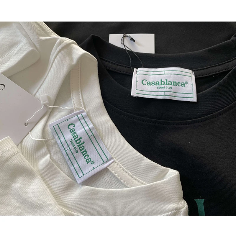 24SS Streetwear Black White Tee Top Green Printing T-shirt Casual Loose T Shirt dla mężczyzn