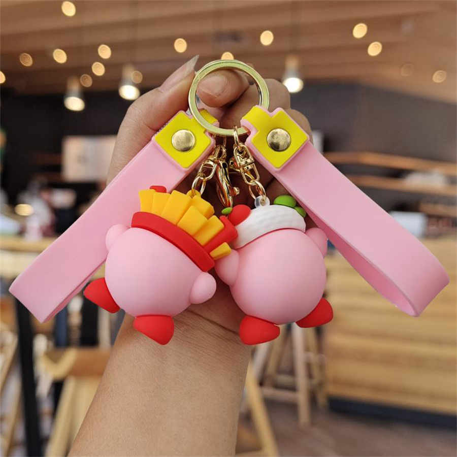 Belle hamburger Kirby Frenries Frites Kirby Keychain Pendant Sacs 3d Course Course Accessoires suspendus Cadeaux