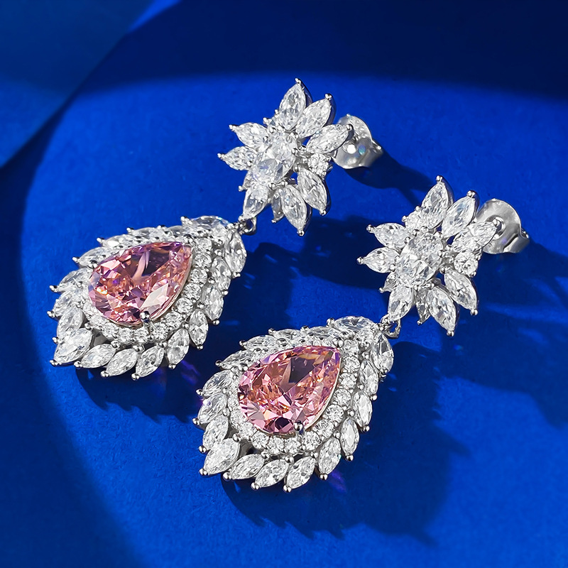 Précieuse boucle d'oreille en diamant de Moissanite rose Real 925 Boucles d'oreilles de mariage en argent sterling pour femmes bijoux anniversaire