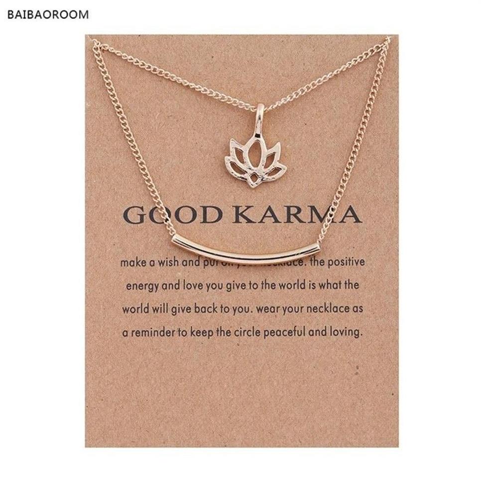 12 pièces plaqué or bon Karma marbre Lotus Double couche alliage clavicule os pendentif collier court 200929233q