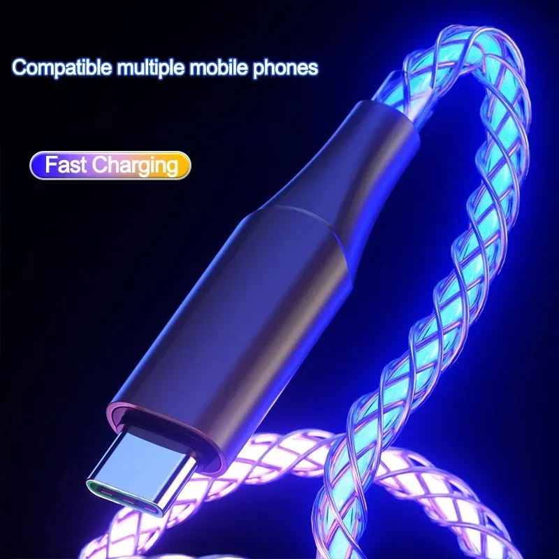 RGB Color Light PD 66W Type C To Type C Fast Charging Data Cable For Xiaomi Redmi Samsung   6A USB C Charge Data Cord