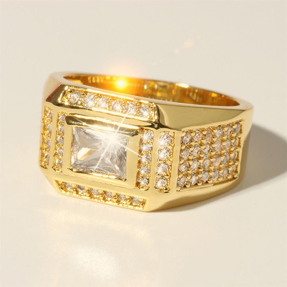 Bague pour hommes taille 13 glacé Micro pavé or jaune 18 carats rempli classique beaux hommes bande de doigt bijoux de fiançailles de mariage Gi284T