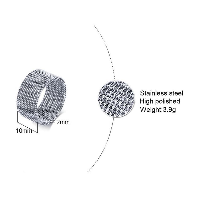 FLEXIBELE STALEN RING MESH PLATTE KETTINGBAND RING VOOR MANNEN VROUWEN JEWELRY186g