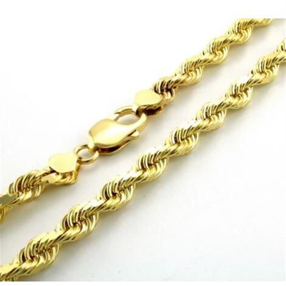 Collier à maillons en corde plaqué or jaune 10 carats pour hommes, épais de 7mm, taille diamant, 24 238d