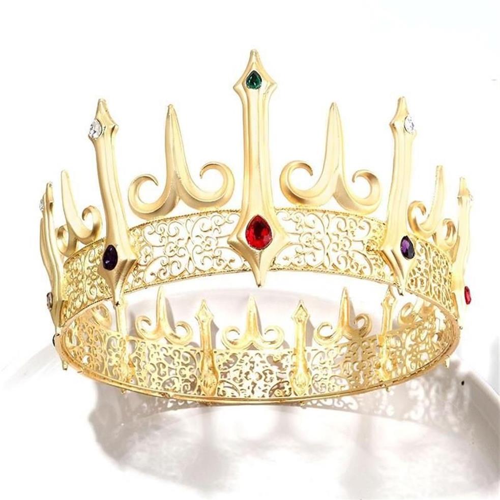 Grampos de cabelo Barrettes Barroco Golden Queen Tiaras Grande Cristal Grande Rodada Royal King Crown Requintado Strass Pageant Diadema Pa258m