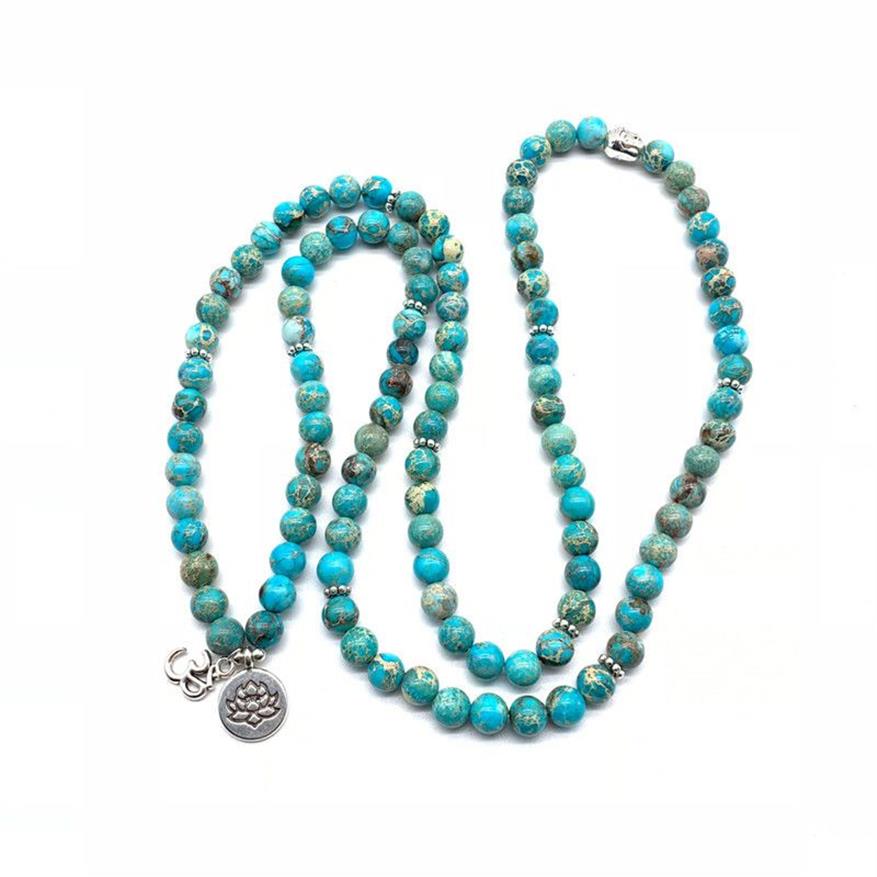 108 Mala Collana con braccialetto di perline Regalo di gioielli in pietra naturale le donne Yoga Lotus Om Bracciale Meditazione Pietra curativa CX200730293p