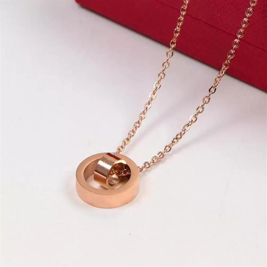 Com caixa clássico luxo feminino colar jóias prego parafuso duplo círculo colar para senhora meninas titânio aço designer amor neckl287g