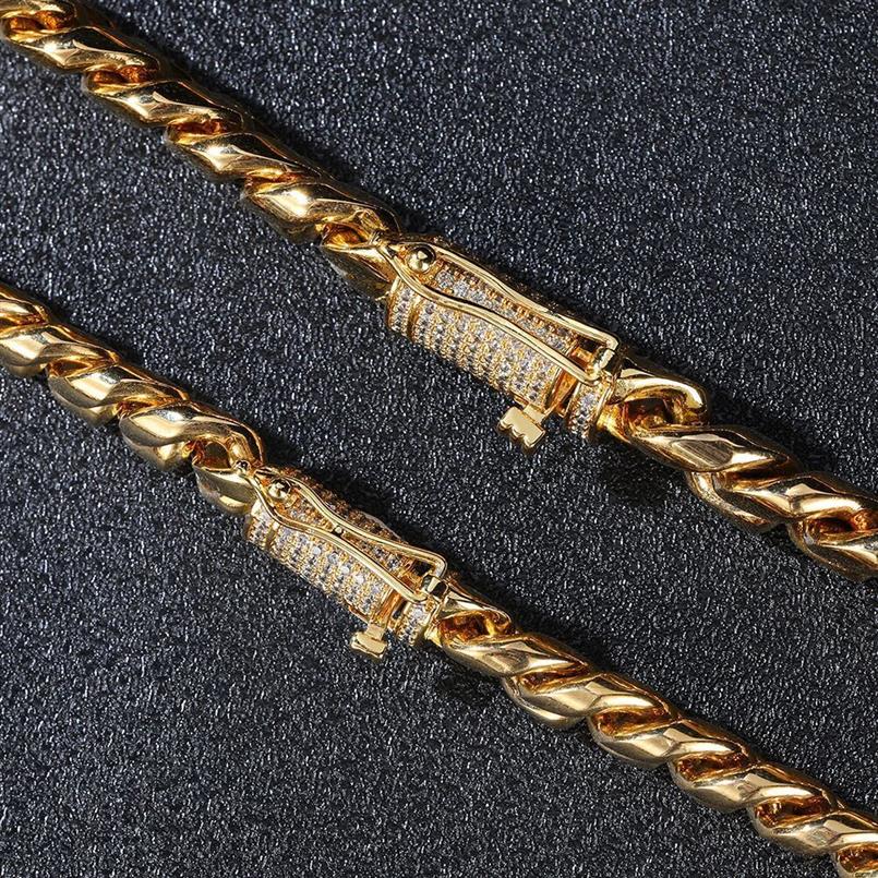 Mens 18K Gold Tone Tennis Stainless Steel Cuban Link bracelet Curb Cuban Link Chain with Diamonds Clasp Lock width 6mm 8mm 10mm le248L