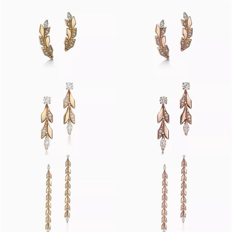 T Design aretes escaladores Charm gota de vid convertible Pendientes de amor Plata de ley 925 Joyas chapadas en oro de 18 k Marca de lujo322F