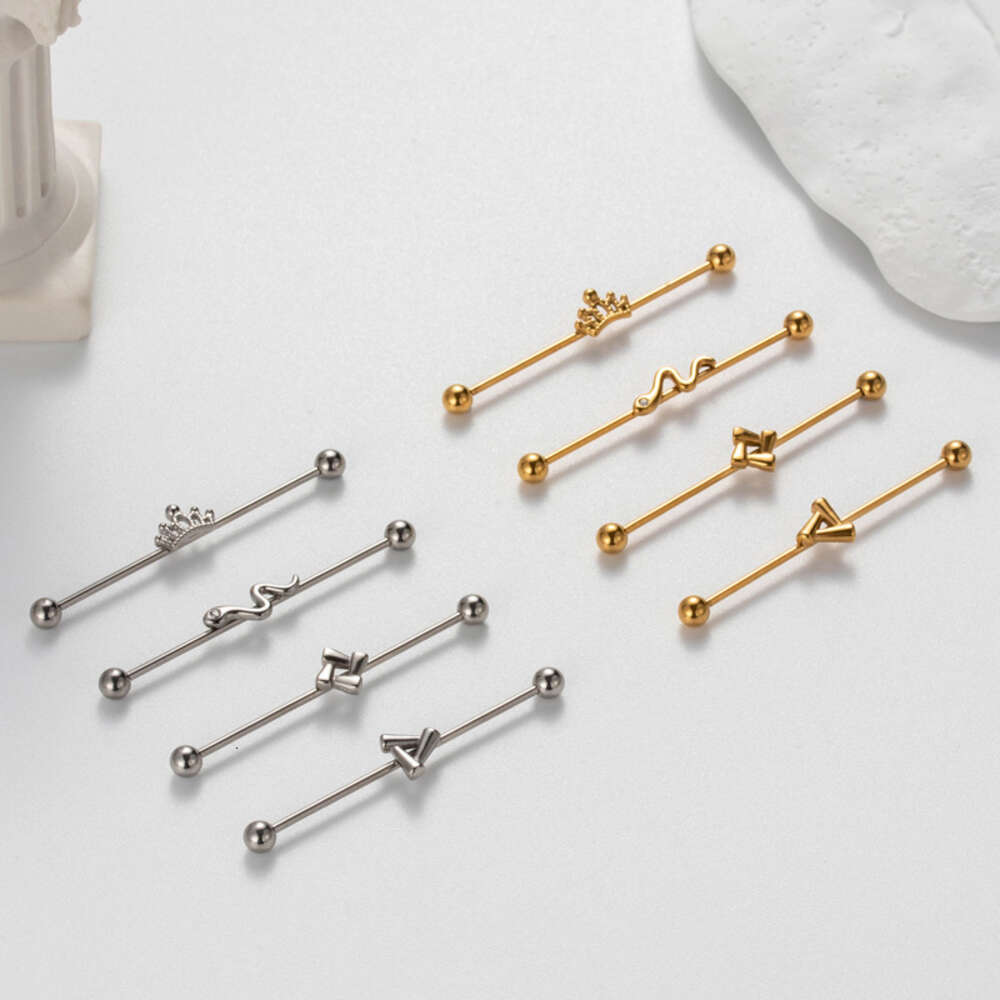 Rak kirurgiskt rostfritt stål Industriell skivstång Helix Ear Bar Ball Broskörörhängen Stud Bling1.2mm Double Head Screw Rod Crown Bridgel Piercing Body Jewelry