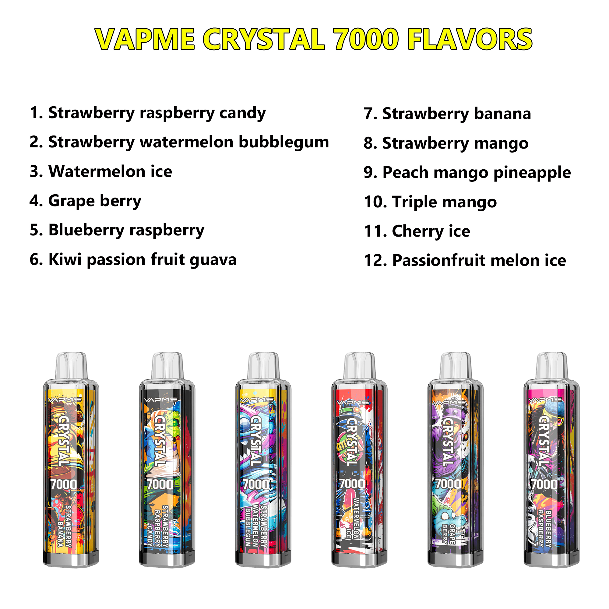 Nieuwe originele authentieke VAPME CRYSTAL 7000 Rookwolken Vape Wegwerp voorgevuld apparaat dikke pen Oplaadbare batterij multi-smaak 7K E-sigaretten OEM randm tornado 7000