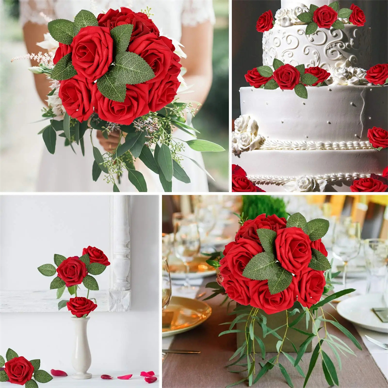 /box Artificial Flowers Fake Rose Flower w/Stem for DIY Wedding Bouquets for Bride Centerpieces Bridal Shower Party Home Room Decorations