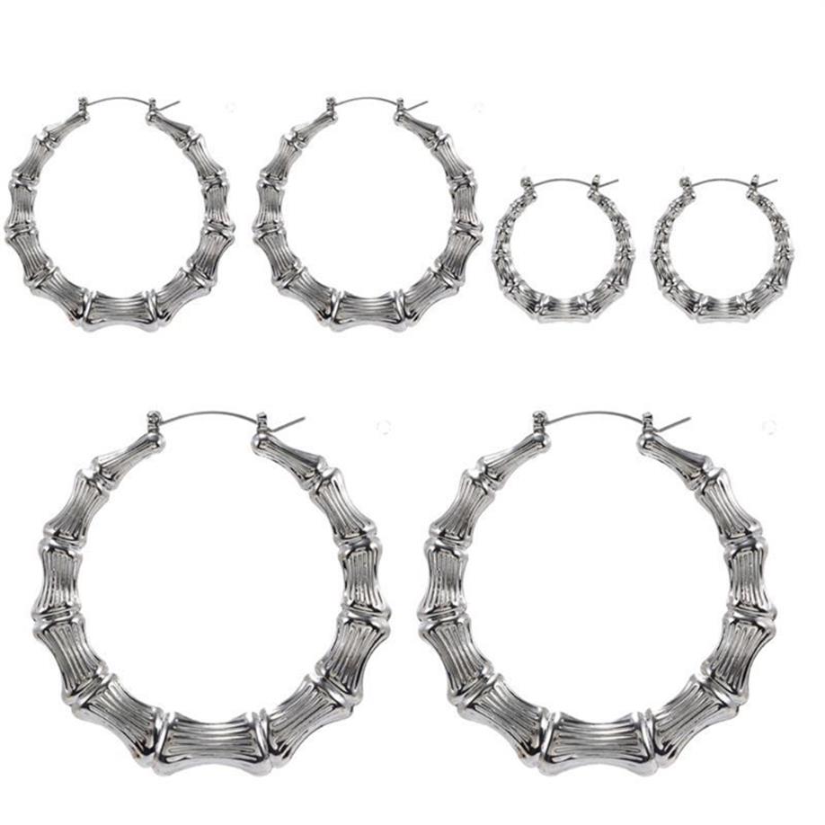 Boucles d'oreilles grand cercle en bambou couleur argent or pour femmes Hip Hop grande célébrité N58F2684