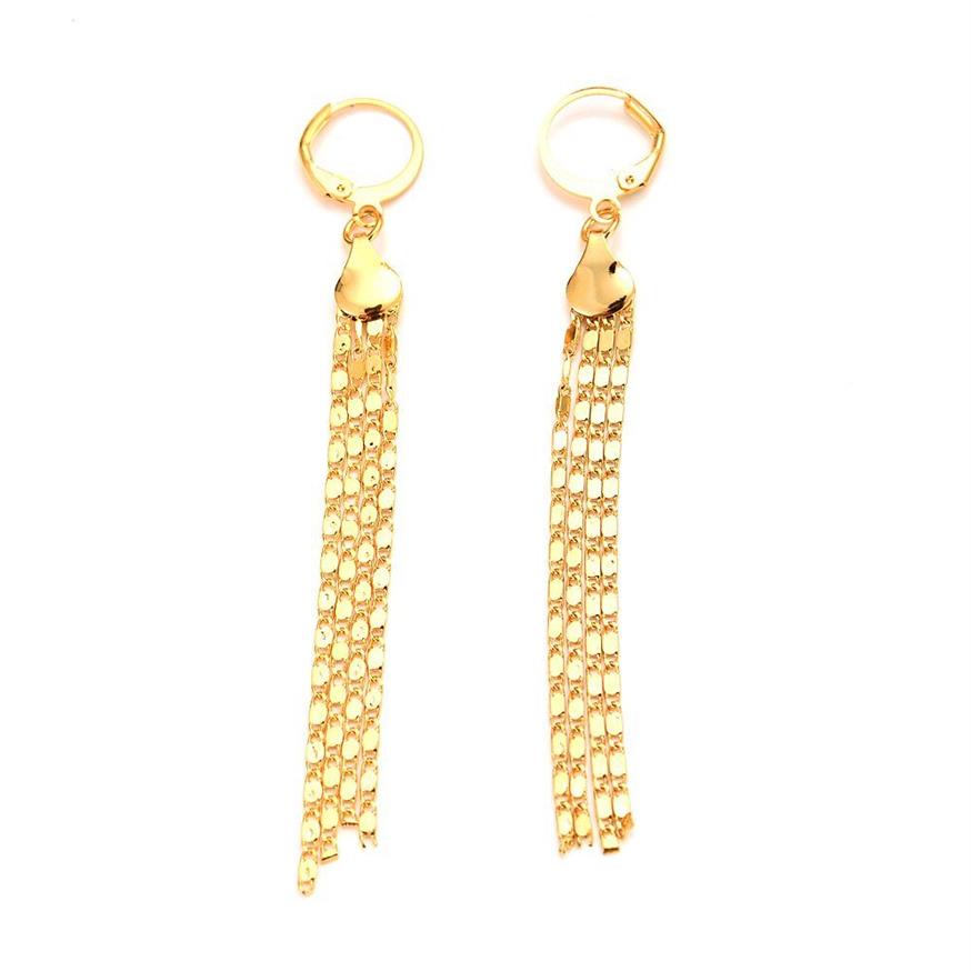 Nova moda simples 14 k fino vendido amarelo ouro cheio menina feminino alto tamanho longo corrente brincos finos party315e