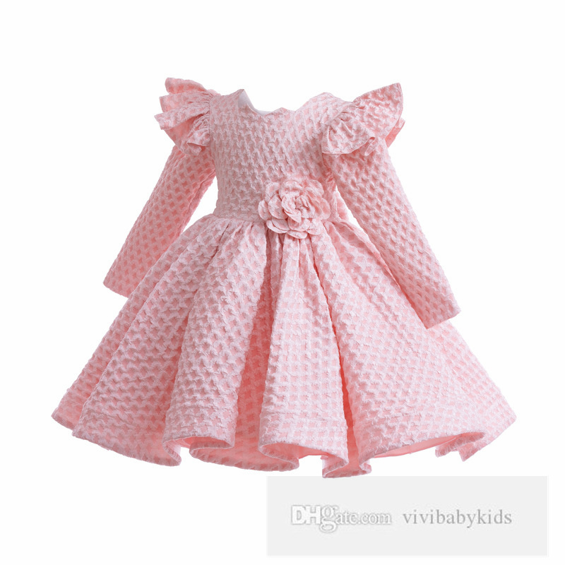 Little Girls Diamond Lattice Pink Princess Dress Ball Gown Kids Stereo Flower Bows Belt Party Dress Valentine's Day Children Dance Performance Clothes Z6327