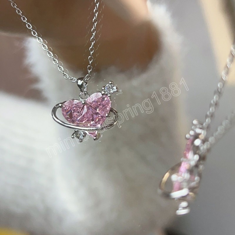 Colliers avec pendentif en forme de cœur en cristal rose pour femmes et filles, mode coréenne Y2K, strass scintillants, chaîne de clavicule féerique, bijoux cadeaux