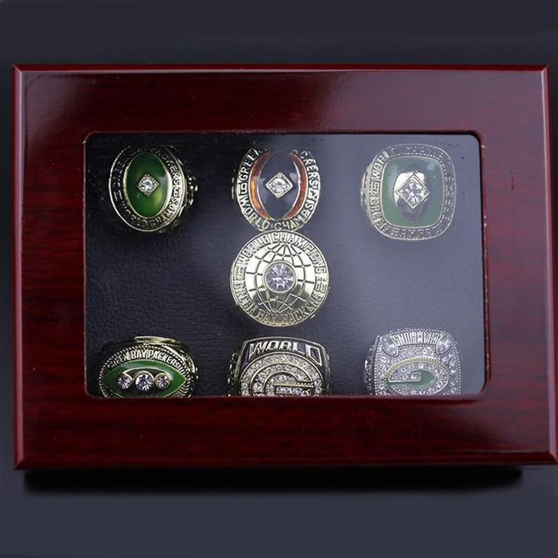 Três anéis de pedra 7 peças 1961 1962 1965 1966 1967 1996 2010 Packer Championship Ring com exibição de colecionador Case320D