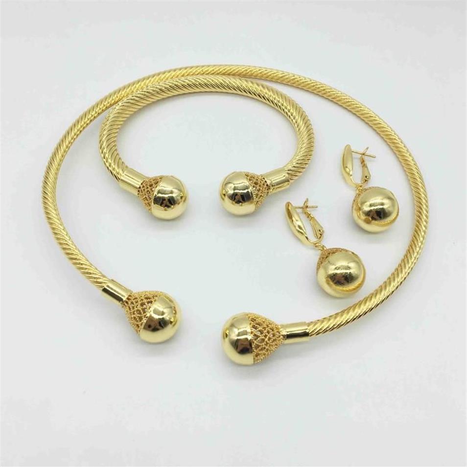 Örhängen halsband mode dubai guld smycken set afrikansk brud bröllop gåva för kvinnor saudiarabien krage251n